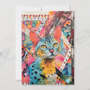 Farbenfrohe gemischte Mixed-Paper-Katzen-Collage Karte