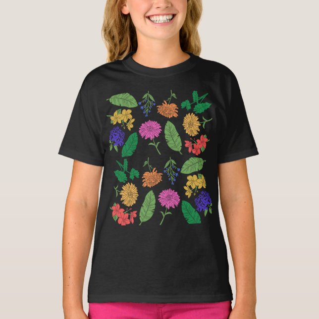 Farbenfrohe gemischte Vegetation & BlumenCollage T-Shirt (Vorderseite)