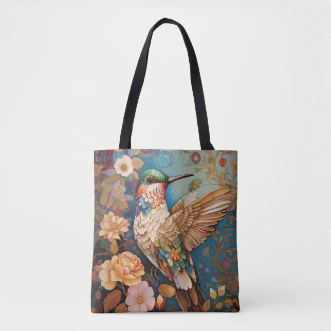 Farbenfrohe Gemusterte Hummingvogel Tasche (Vorderseite)