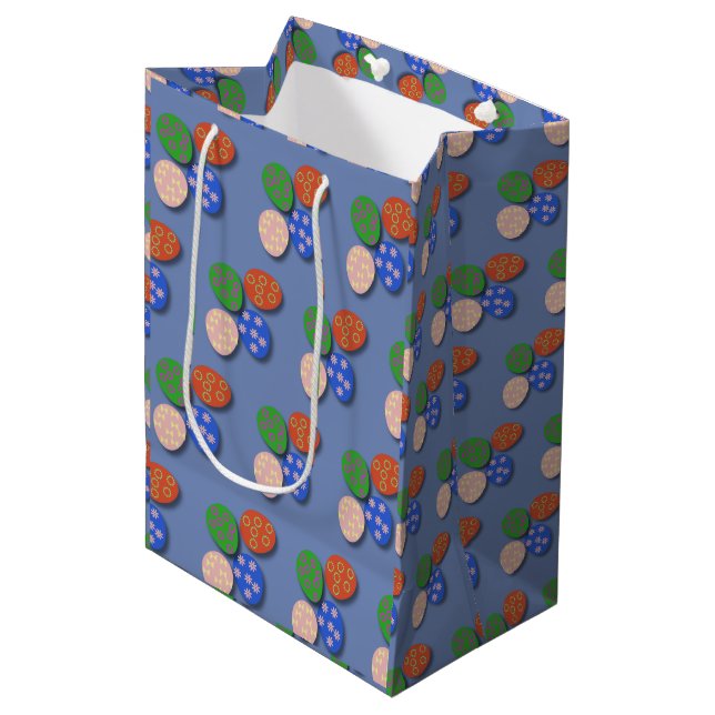 Farbenfrohe Gemusterte Ostereier 2 Mittlere Geschenktüte (Vorderseite Schrägansicht)