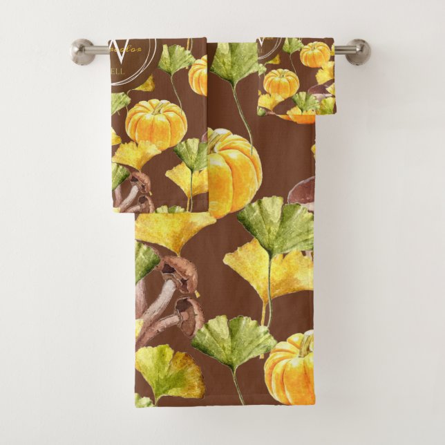 Farbenfrohe, gemütliche Herbst-Aquarellmuster-Mono Badhandtuch Set (Insitu)
