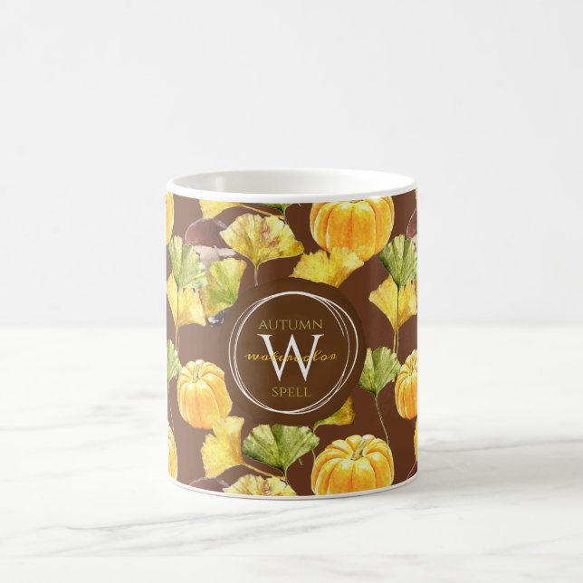 Farbenfrohe, gemütliche Herbst-Aquarellmuster-Mono Kaffeetasse (Mittel)