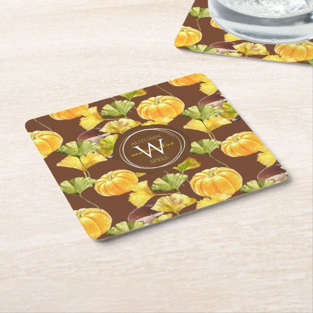 Farbenfrohe, gemütliche Herbst-Aquarellmuster-Mono Rechteckiger Pappuntersetzer (angewinkelt)