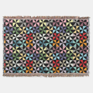 Farbenfrohe Geometrie Pinwheel Schwarz Decke
