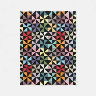Farbenfrohe Geometrie Pinwheel Schwarz Fleecedecke