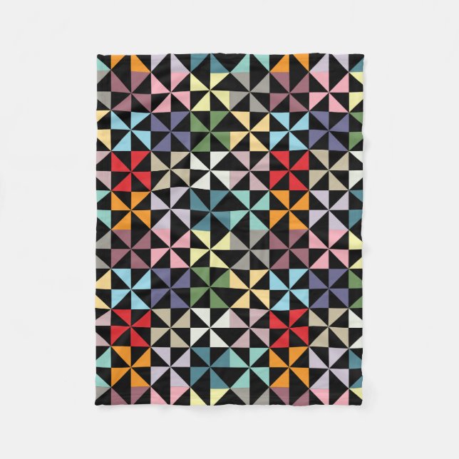 Farbenfrohe Geometrie Pinwheel Schwarz Fleecedecke (Vorderseite)