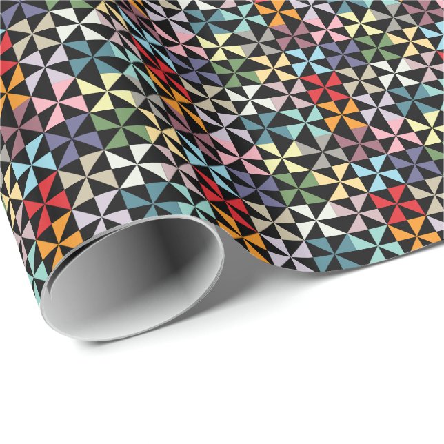 Farbenfrohe Geometrie Pinwheel Schwarz Geschenkpapier (Rolleneckpunkt)