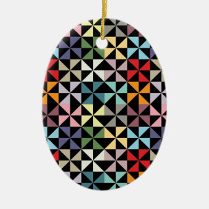 Farbenfrohe Geometrie Pinwheel Schwarz Keramikornament