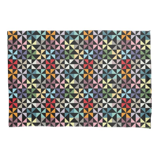 Farbenfrohe Geometrie Pinwheel Schwarz Kissenbezug (Vorderseite)