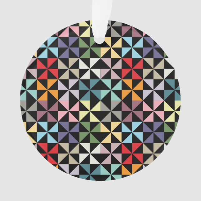 Farbenfrohe Geometrie Pinwheel Schwarz Ornament (Vorderseite)