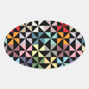 Farbenfrohe Geometrie Pinwheel Schwarz Ovaler Aufkleber