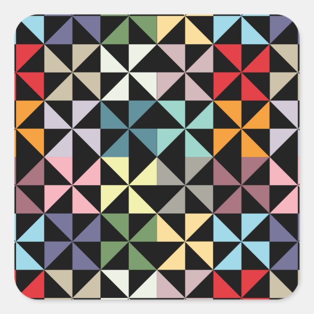 Farbenfrohe Geometrie Pinwheel Schwarz Quadratischer Aufkleber (Vorderseite)
