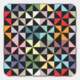 Farbenfrohe Geometrie Pinwheel Schwarz Quadratischer Aufkleber