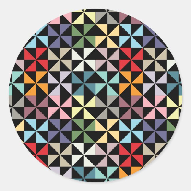 Farbenfrohe Geometrie Pinwheel Schwarz Runder Aufkleber (Vorderseite)