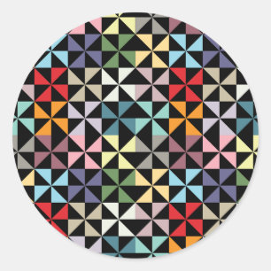 Farbenfrohe Geometrie Pinwheel Schwarz Runder Aufkleber