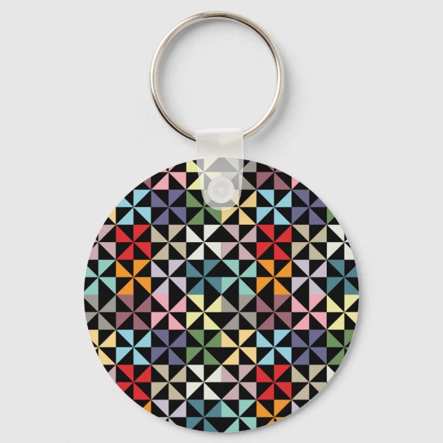 Farbenfrohe Geometrie Pinwheel Schwarz Schlüsselanhänger (Vorderseite)