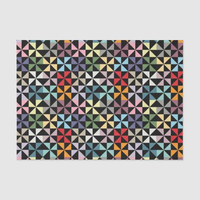 Farbenfrohe Geometrie Pinwheel Schwarz Seidenpapier (Vorderseite)