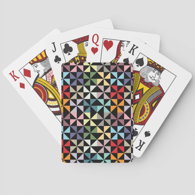 Farbenfrohe Geometrie Pinwheel Schwarz Spielkarten (Rückseite)