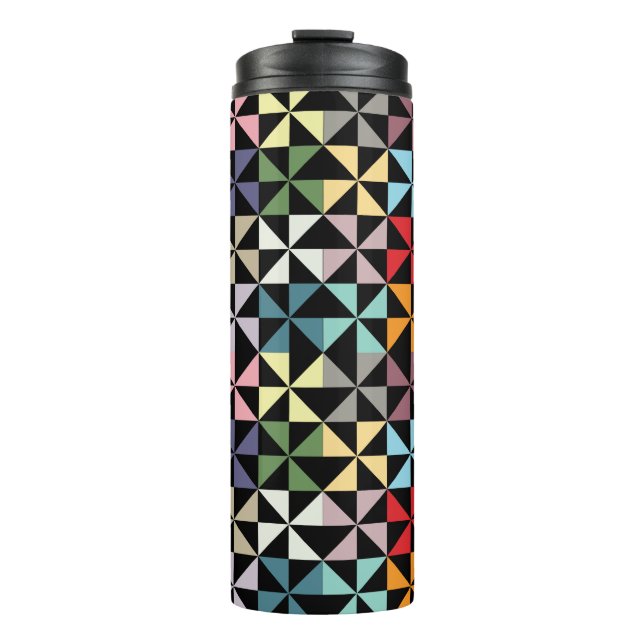 Farbenfrohe Geometrie Pinwheel Schwarz Thermosbecher (Vorderseite)