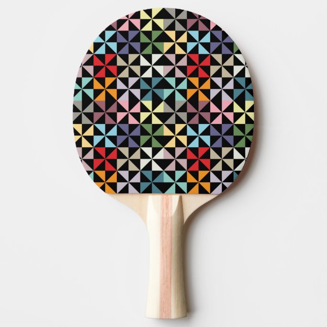Farbenfrohe Geometrie Pinwheel Schwarz Tischtennis Schläger (Vorderseite)