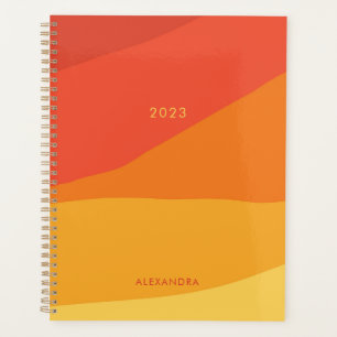 Farbenfrohe Geometrie Retro Sonniges Orange Streif Planer