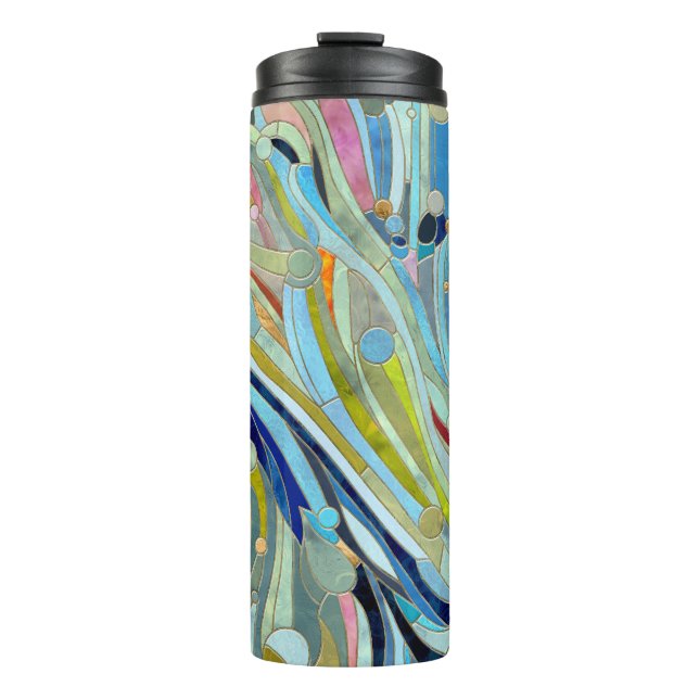 Farbenfrohe geometrische Abstrakte Mosaikkunst Thermosbecher (Vorderseite)