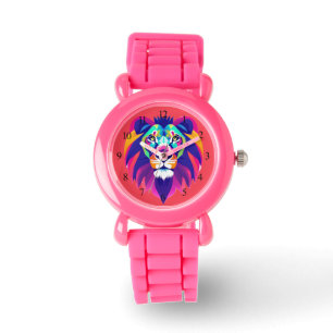 Farbenfrohe geometrische Löwenkopf Armbanduhr