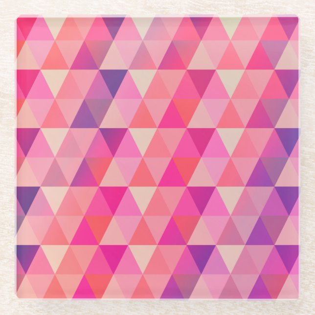 Farbenfrohe geometrische Pink-Lila Dreiecke Muster Glasuntersetzer (Vorderseite)