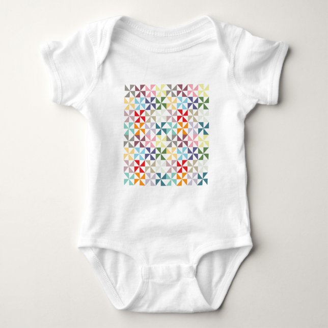 Farbenfrohe geometrische Pinwheel Baby Strampler (Vorderseite)