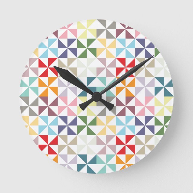 Farbenfrohe geometrische Pinwheel Runde Wanduhr (Vorderseite)