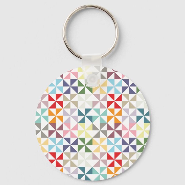 Farbenfrohe geometrische Pinwheel Schlüsselanhänger (Vorderseite)