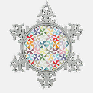 Farbenfrohe geometrische Pinwheel Schneeflocken Zinn-Ornament