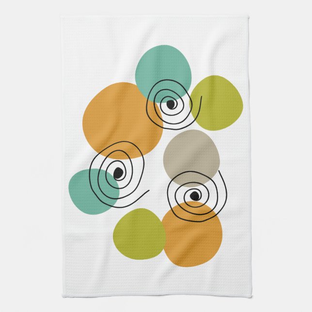Farbenfrohe geometrische Spiralen Mitte des Jahrhu Geschirrtuch (Vertikal)