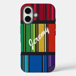 Farbenfrohe geometrische Streifen personalisieren iPhone 16 Hülle