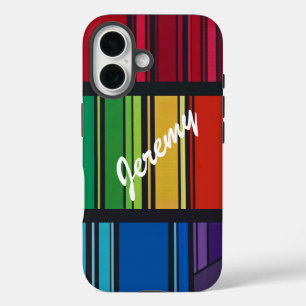 Farbenfrohe geometrische Streifen personalisieren iPhone 16 Hülle