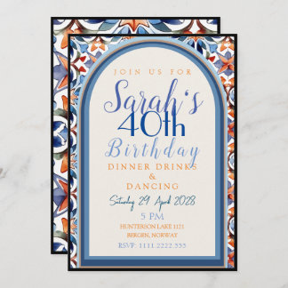 Farbenfrohe geometrische Tile Morrocan Geburtstag Einladung