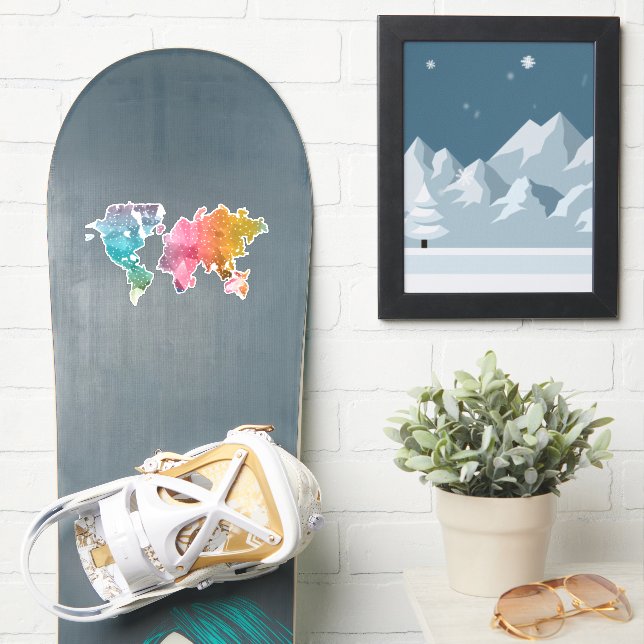 Farbenfrohe geometrische Weltkarte - Trendy Aufkleber (Snowboard)