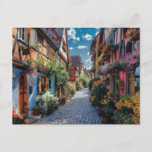 Farbenfrohe gepflasterte Straße mit Blume Postkarte
