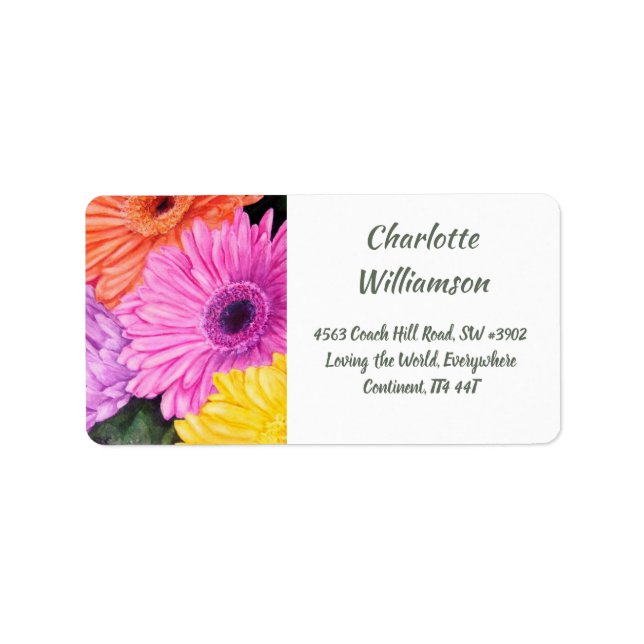 Farbenfrohe Gerbera-Blume in Wasserfarbenadresse Adressaufkleber (Vorne)