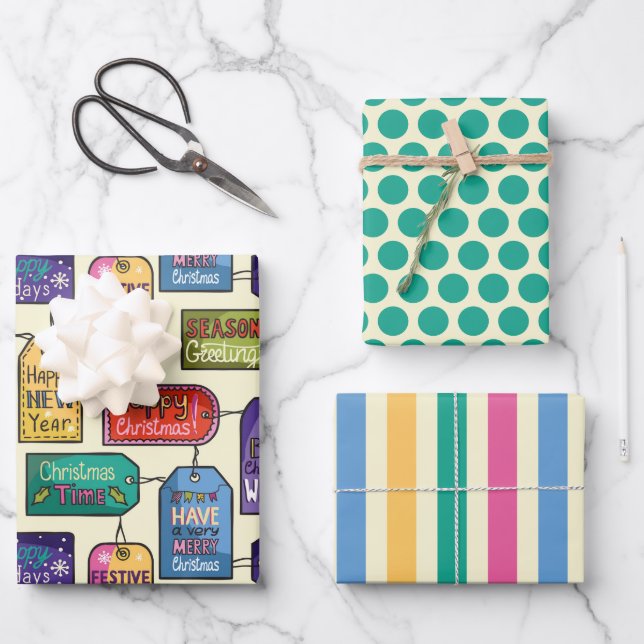 Farbenfrohe Geschenketiketten Umschlagpapier Set 3 Geschenkpapier Set (Vorderseite)