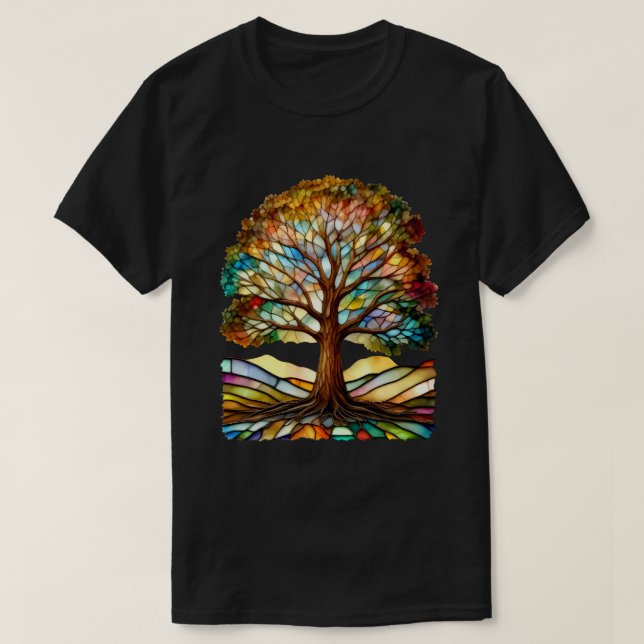 Farbenfrohe gestanzte Glasbaume T-Shirt (Design vorne)