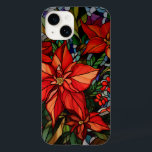Farbenfrohe gestanzte Gläser Poinsettias & Holly Case-Mate iPhone 14 Hülle<br><div class="desc">Schmucktöne in dunkelroten Poinsettien und heilige Steine mit Jäger,  Grün und goldenem Blattwerk.</div>