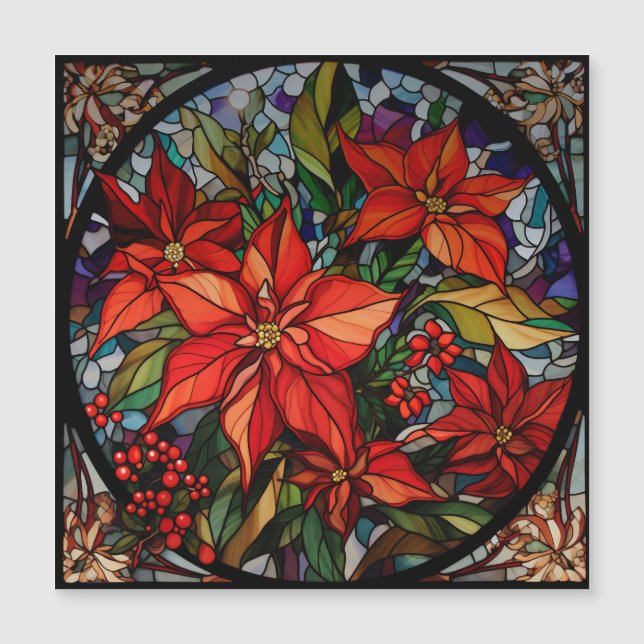 Farbenfrohe gestanzte Gläser Poinsettias & Holly Magnetkarte (Vorderseite)
