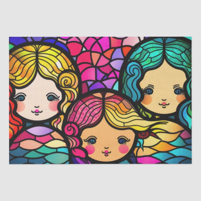 Farbenfrohe gestanzte Glass-Mermaids Seidenpapier (Vorderseite)