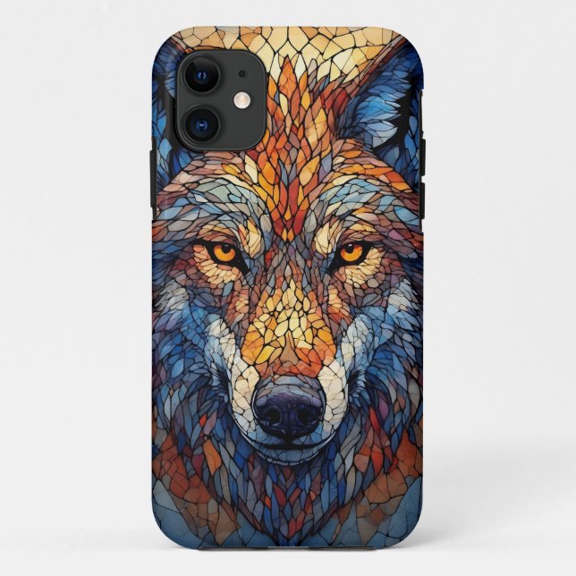 Farbenfrohe gestanzte Glass Wolf Kopf Case-Mate iPhone Hülle (Rückseite)