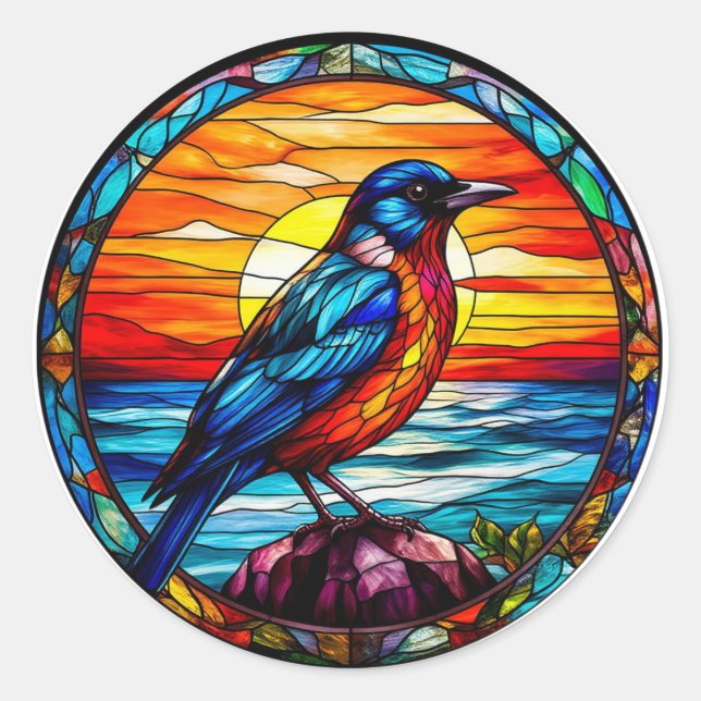 Farbenfrohe gestanzte Glassbird-Kunstwerke Runder Aufkleber (Vorderseite)