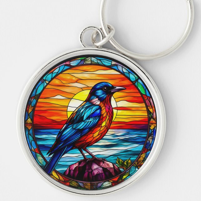 Farbenfrohe gestanzte Glassbird-Kunstwerke Schlüsselanhänger (Vorne)