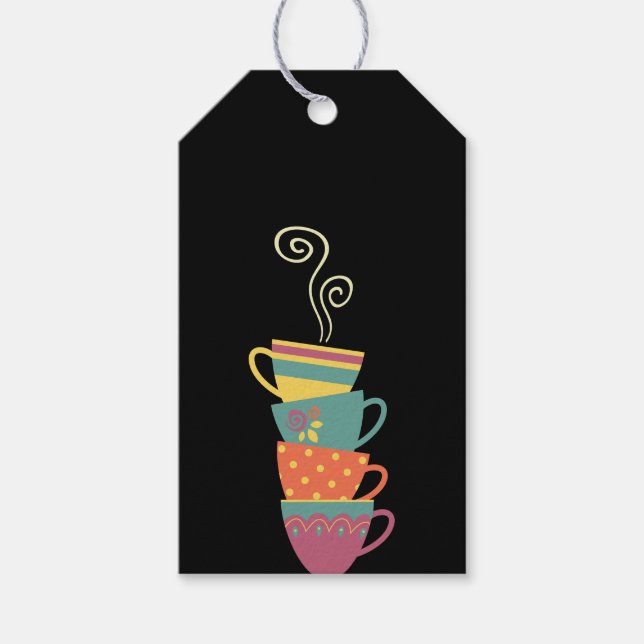 Farbenfrohe gestapelte Tasse, Retro-Kaffeetasse Da Geschenkanhänger (Vorderseite)