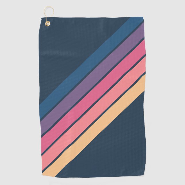 Farbenfrohe gestreifte 70er 80er Classic Retro Str Golfhandtuch (Vorderseite)
