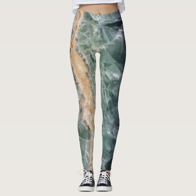 Farbenfrohe, gestreifte Fluorit Foto Gem Leggings (Vorderseite)